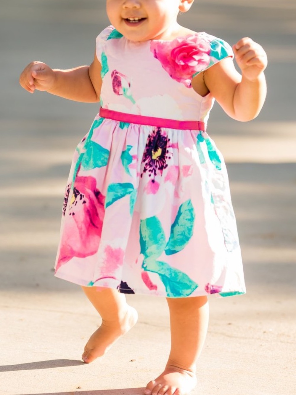 Cherokee girls' 12M floral cap sleeve button back dress